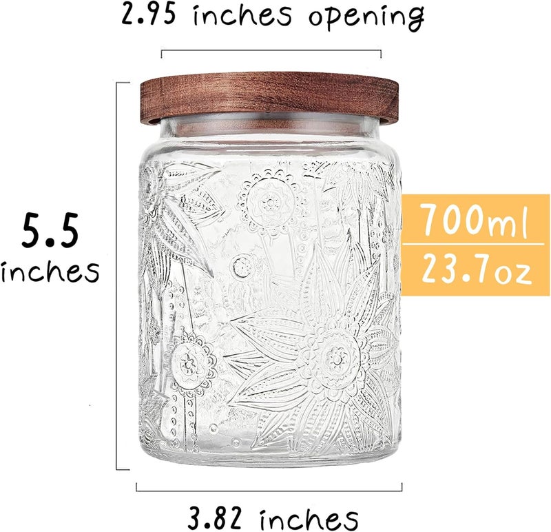 Custde Glass Storage Jars With Airtight Lid, 23.7oz Container For Kitchen Counter with Wooden Lid, brown sugar, candy, coffee, cookie, salt, tea, cute Jar (Sunflower*2) - Image 2